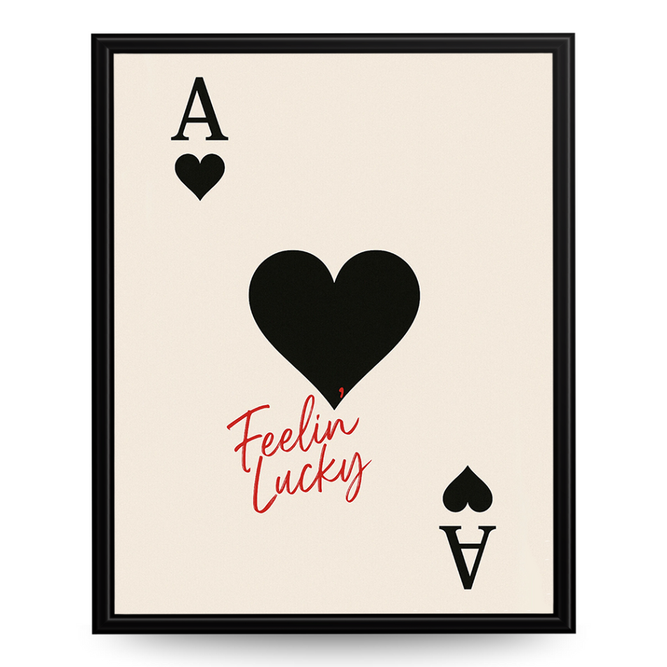 InkFlow Vintage 'Feeling Lucky' Heart Poker Wall Poster - Trendy Retro Poster for Room, Bedroom, Dorm, Hallway Decor - Classic Card Game Picture Print - 16x20 Unframed Wall Art