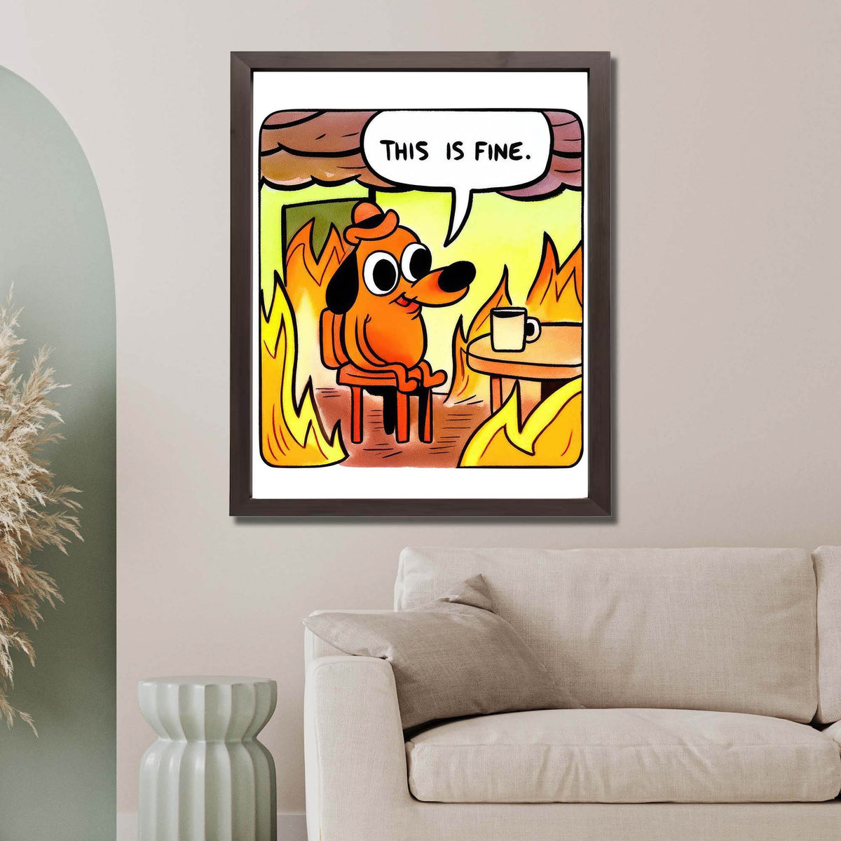 InkFlow This is Fine meme Poster - Funny and Relatable Wall Art Inspired by Popular Meme, Perfect for Home or Office Decor, Great Gift for Meme Lovers, Humorous Art - 8x10 Unframed Canvas Wall Art - Infinity Beyond Crafts