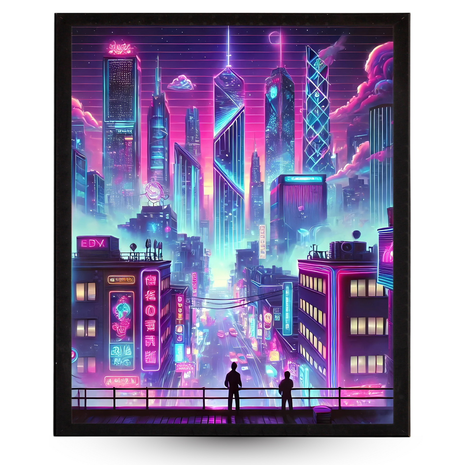 InkFlow Cyberpunk & Vaporwave Poster - Futuristic Sci-Fi Wall Art Print, Modern City Urban Wall Decor for Bedroom, Living Room, Office, Retro Aesthetic - 8x10 Unframed Wall Art