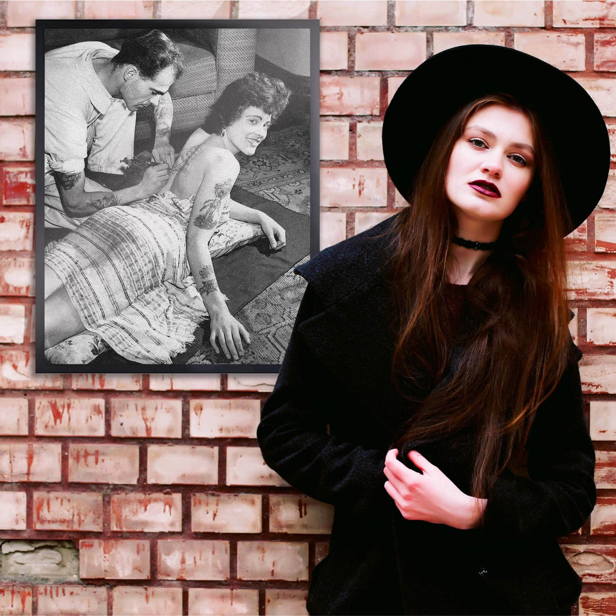 InkFlow Goth Vintage Tattooed Lady Poster for Wiccan & Goth Art - Retro and Edgy Art Print for Bedroom, Living Room, or Office - Unique Wall Decor - 11x14 Unframed Canvas Wall Art - Infinity Beyond Crafts