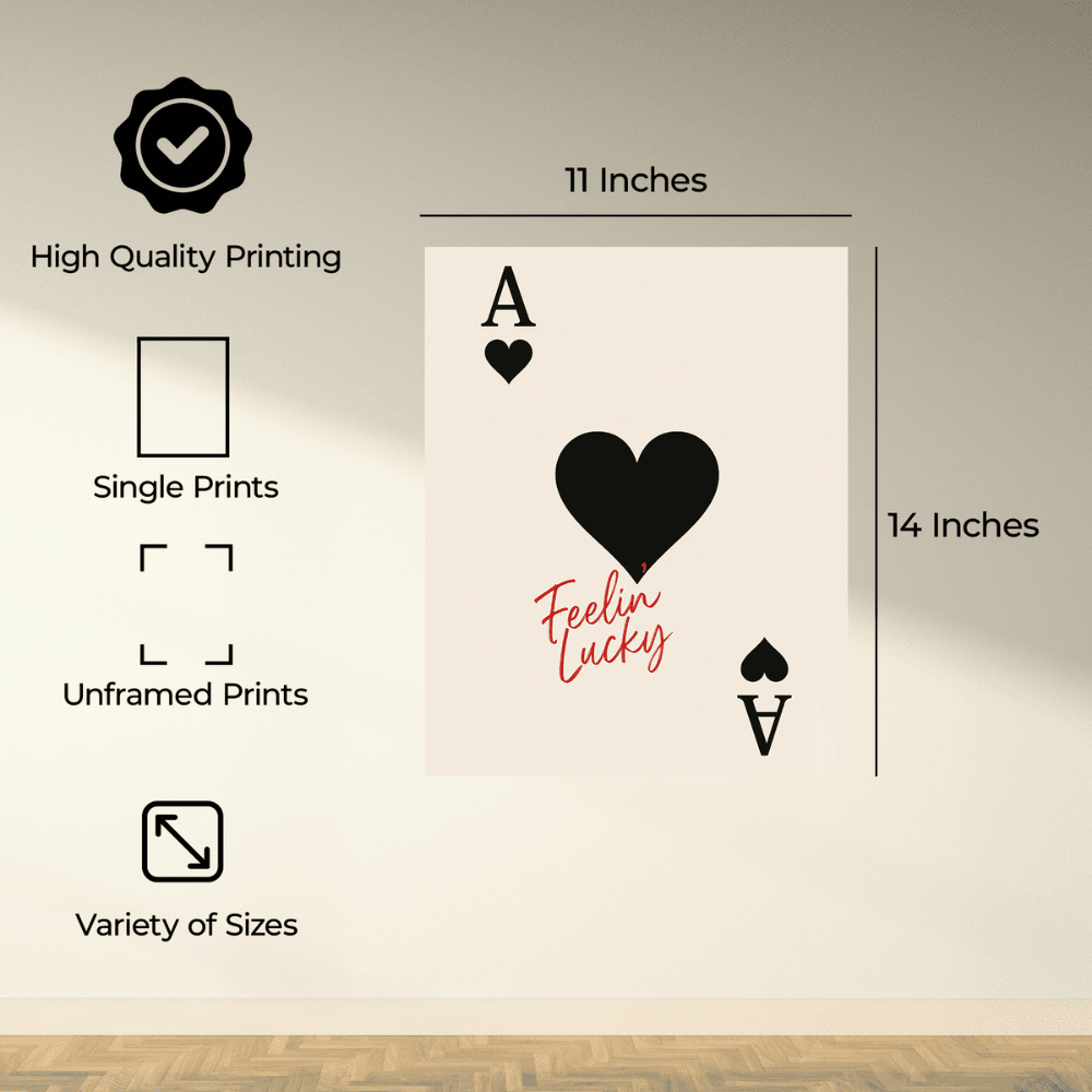 InkFlow Vintage 'Feeling Lucky' Heart Poker Wall Poster - Trendy Retro Poster for Room, Bedroom, Dorm, Hallway Decor - Classic Card Game Picture Print - 16x20 Unframed Wall Art - Infinity Beyond Crafts