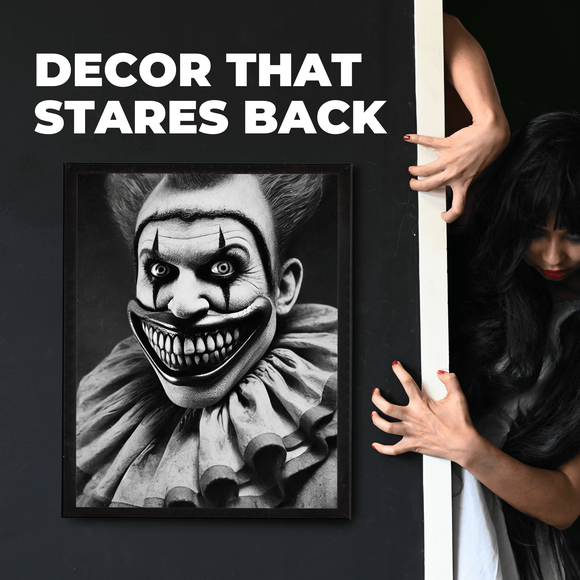 InkFlow Vintage Scary Clown Poster - Retro Circus Print - Halloween Art - Freak Show Art - Gift for Men & Women - Gothic Wall Decor for Bedroom, Living Room or Office - 8x10 UNFRAMED Wall Art - Infinity Beyond Crafts