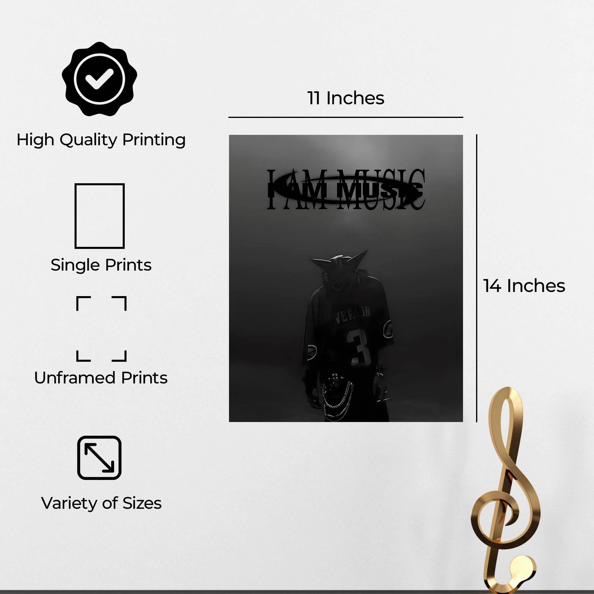 InkFlow I Am Music Inspirational Poster for Home Office Bedroom or Living Room Wall Décor - Motivational Typography Art Print - Music & Musicians Art - 8x10 Unframed Canvas Wall Art - Infinity Beyond Crafts