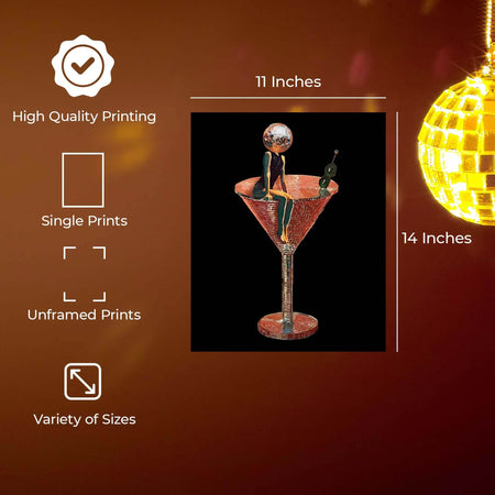 InkFlow Disco Martini Poster - Retro Pop Art Wall Decor for Home Bar Kitchen or Living Room - Vibrant & Fun Cocktail Party Print - 8x10 Unframed Canvas Wall Art - Infinity Beyond Crafts