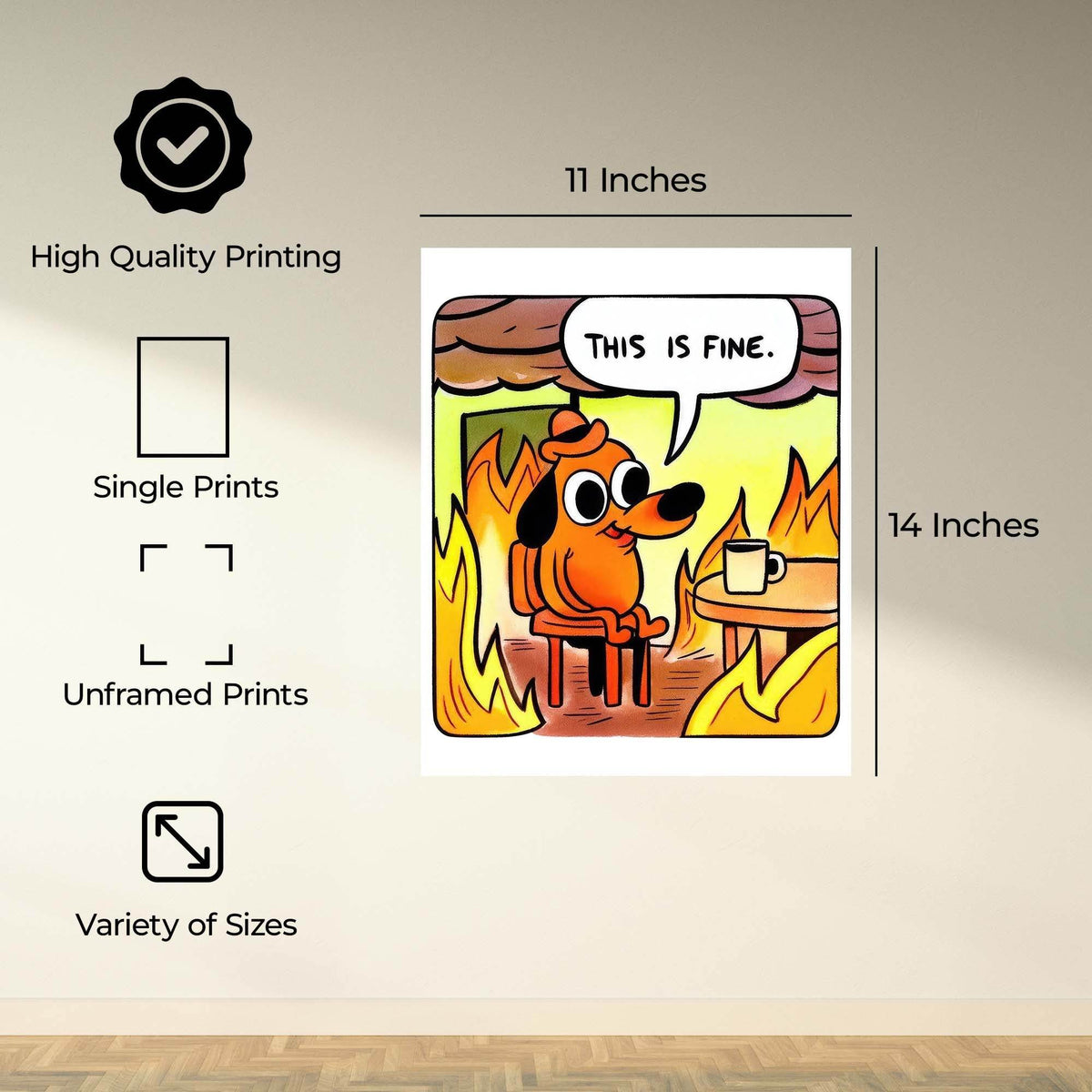 InkFlow This is Fine meme Poster - Funny and Relatable Wall Art Inspired by Popular Meme, Perfect for Home or Office Decor, Great Gift for Meme Lovers, Humorous Art - 8x10 Unframed Canvas Wall Art - Infinity Beyond Crafts