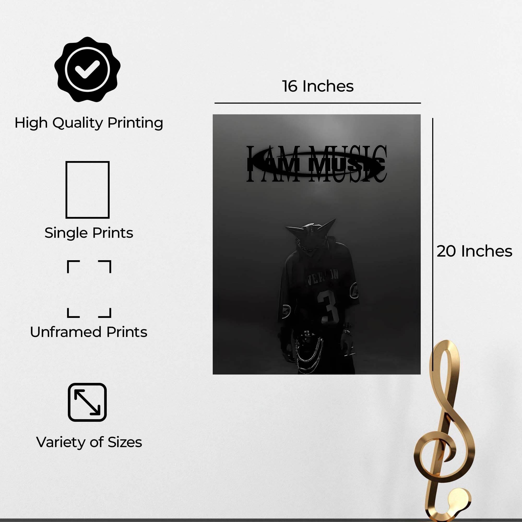 InkFlow I Am Music Inspirational Poster for Home Office Bedroom or Living Room Wall Décor - Motivational Typography Art Print - Music & Musicians Art - 8x10 Unframed Canvas Wall Art - Infinity Beyond Crafts