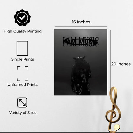 InkFlow I Am Music Inspirational Poster for Home Office Bedroom or Living Room Wall Décor - Motivational Typography Art Print - Music & Musicians Art - 8x10 Unframed Canvas Wall Art - Infinity Beyond Crafts