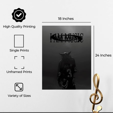 InkFlow I Am Music Inspirational Poster for Home Office Bedroom or Living Room Wall Décor - Motivational Typography Art Print - Music & Musicians Art - 8x10 Unframed Canvas Wall Art - Infinity Beyond Crafts