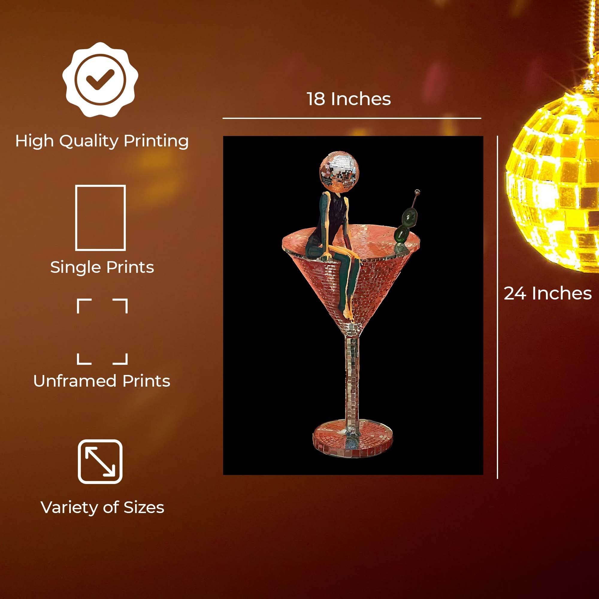 InkFlow Disco Martini Poster - Retro Pop Art Wall Decor for Home Bar Kitchen or Living Room - Vibrant & Fun Cocktail Party Print - 8x10 Unframed Canvas Wall Art - Infinity Beyond Crafts