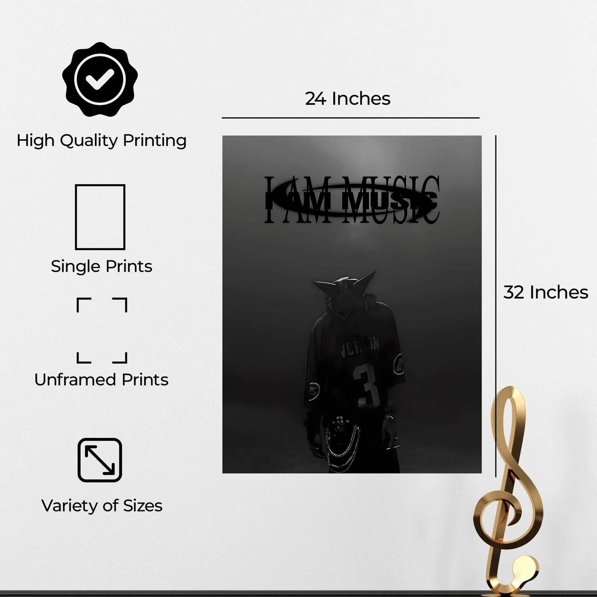 InkFlow I Am Music Inspirational Poster for Home Office Bedroom or Living Room Wall Décor - Motivational Typography Art Print - Music & Musicians Art - 8x10 Unframed Canvas Wall Art - Infinity Beyond Crafts