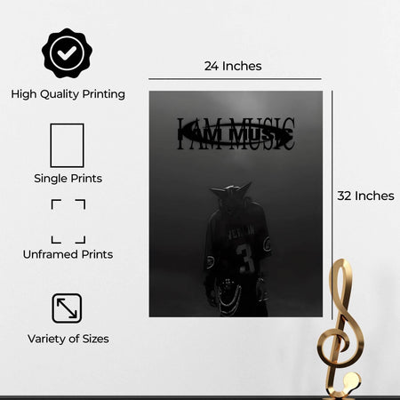 InkFlow I Am Music Inspirational Poster for Home Office Bedroom or Living Room Wall Décor - Motivational Typography Art Print - Music & Musicians Art - 8x10 Unframed Canvas Wall Art - Infinity Beyond Crafts