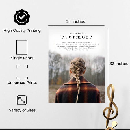 InkFlow Evermore Album Poster - Beautiful Indie Folk Music Artwork - Perfect Wall Decor for Bedroom, Living Room, or Office - Music & Musicians Art - 8x10 Unframed Canvas Wall Art - Infinity Beyond Crafts