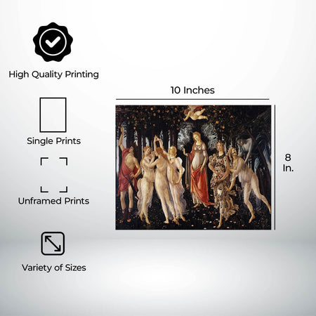 InkFlow Primavera Poster - Sandro Botticelli Famous People Art Fine Art Print for Home, Office, Bedroom, or Living Room Décor - Classic Renaissance Artwork - 8x10 Unframed Canvas Wall Art - Infinity Beyond Crafts