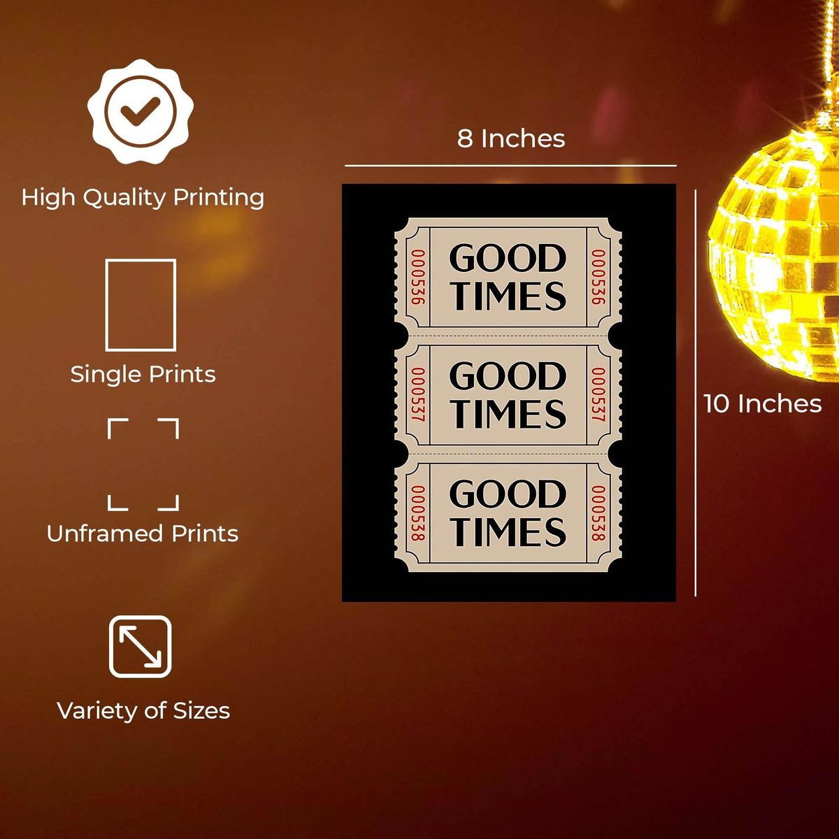 InkFlow Good Times Ticket Poster - Vintage Retro Wall Art for Home Office Bar or Living Room Décor - Nostalgic & Fun Ticket Stub Print - 8x10 Unframed Canvas Wall Art - Infinity Beyond Crafts