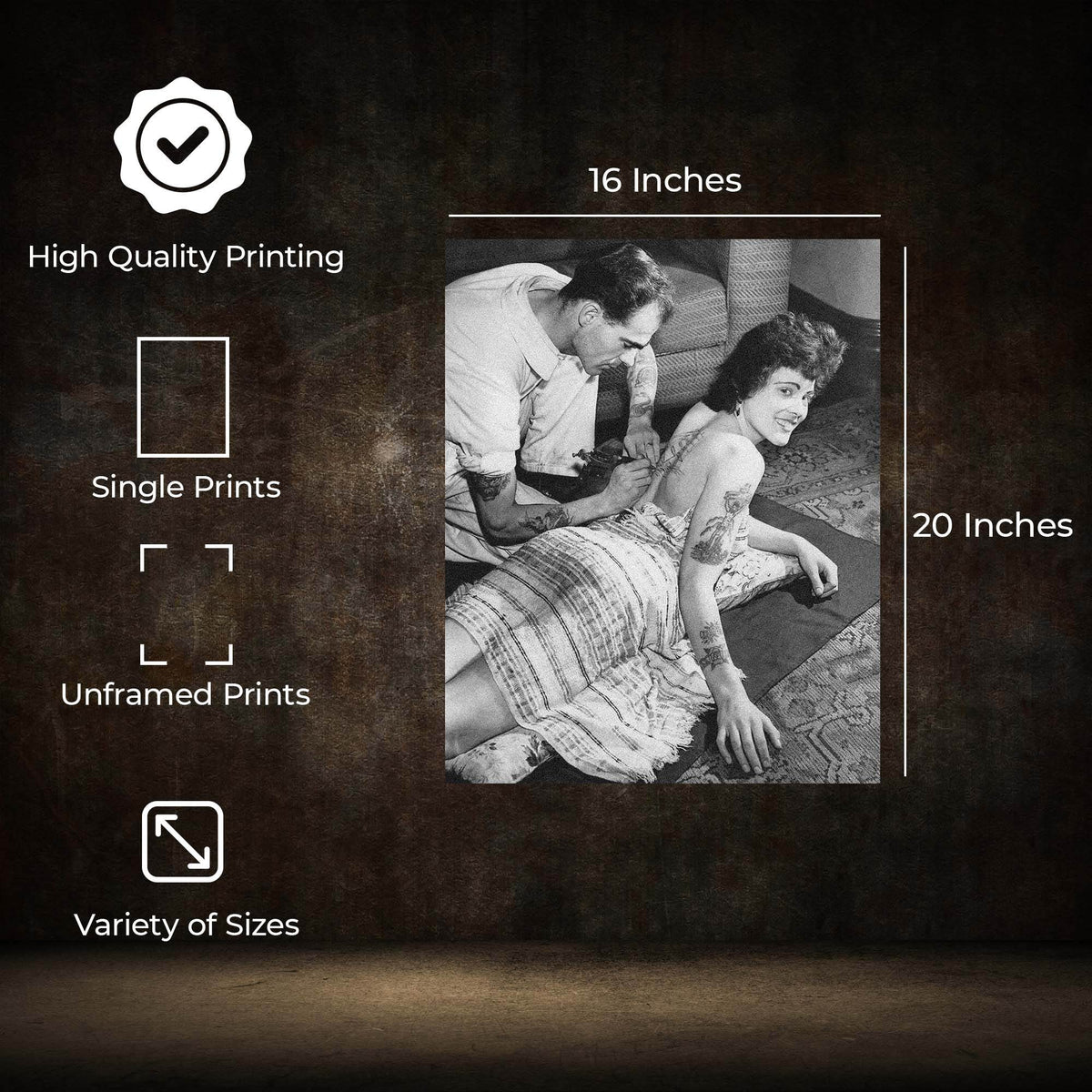 InkFlow Goth Vintage Tattooed Lady Poster for Wiccan & Goth Art - Retro and Edgy Art Print for Bedroom, Living Room, or Office - Unique Wall Decor - 11x14 Unframed Canvas Wall Art - Infinity Beyond Crafts