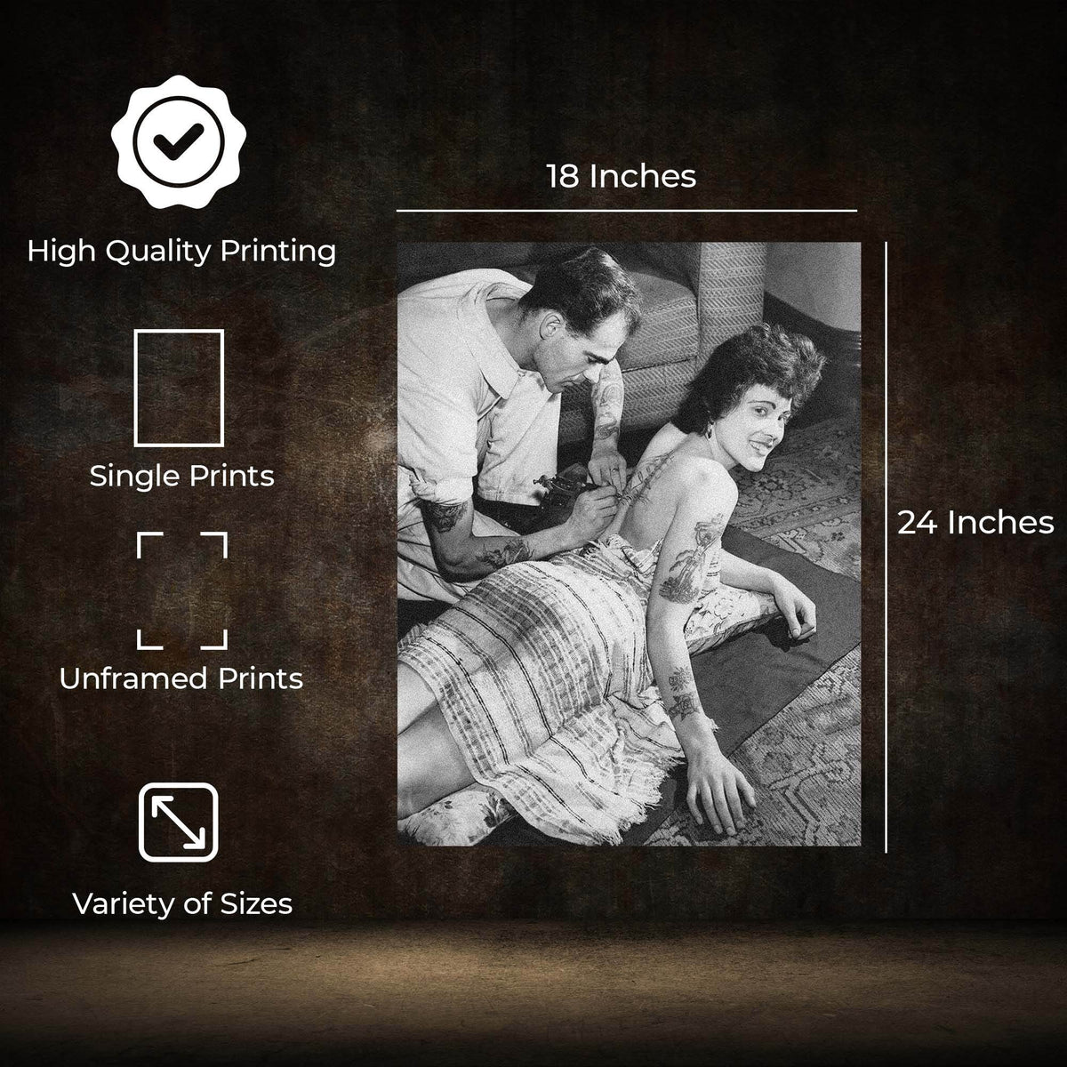 InkFlow Goth Vintage Tattooed Lady Poster for Wiccan & Goth Art - Retro and Edgy Art Print for Bedroom, Living Room, or Office - Unique Wall Decor - 11x14 Unframed Canvas Wall Art - Infinity Beyond Crafts