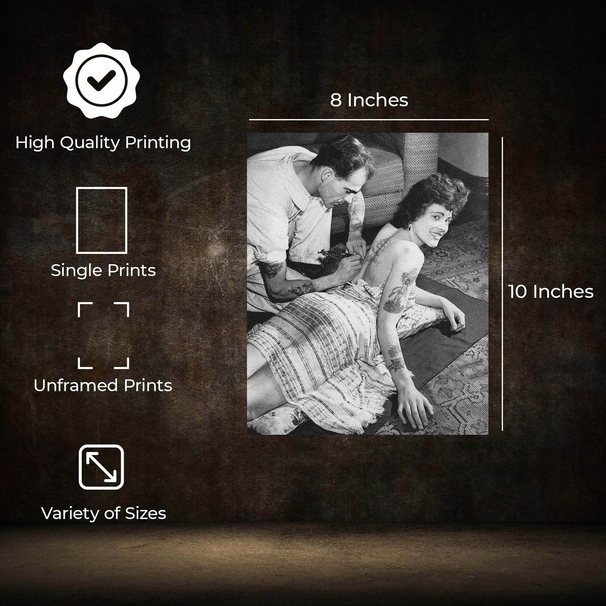 InkFlow Goth Vintage Tattooed Lady Poster for Wiccan & Goth Art - Retro and Edgy Art Print for Bedroom, Living Room, or Office - Unique Wall Decor - 11x14 Unframed Canvas Wall Art - Infinity Beyond Crafts