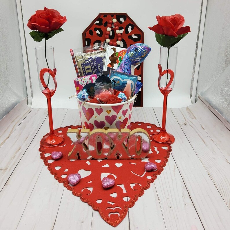 Personalized Valentines gift basket, candy filled, chocolate, gnome, gifts for him, gifts for her, teacher, coworker, boss, movie night