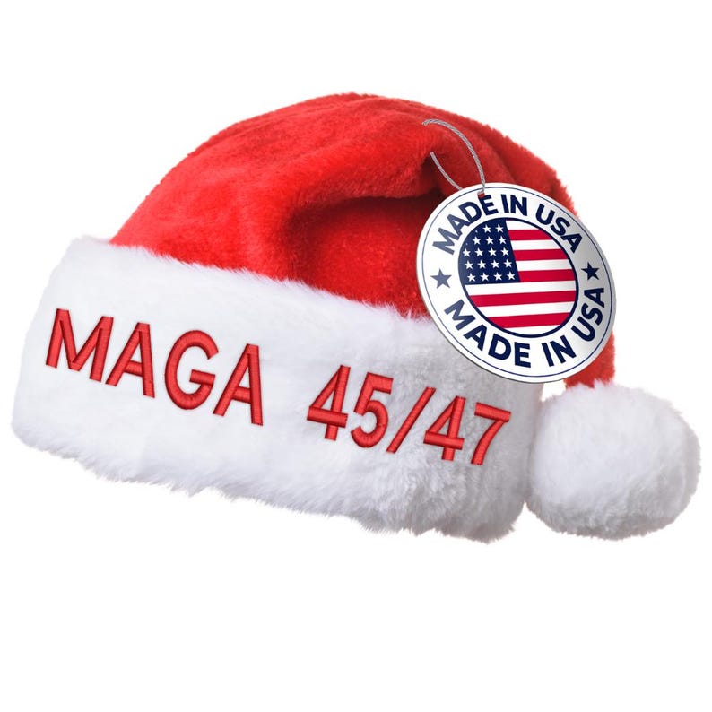 Cocosmile Trump Santa Hat MAGA 45/47 - Embroidered Designs of Current President- Perfect for Holiday Parties, and Events