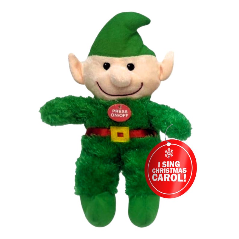 Customizable Plush Christmas Elf Singing Toy 8.5-Inch - Christmas Holiday Musical Companion, Play Songs Simple Button Press, Home Décor Gift