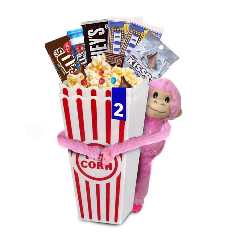 Movie Night Popcorn & Candy Gift Basket - Perfect Valentine’s Day Treat for a Cozy, Fun Evening at Home or the Theater with Loved Ones